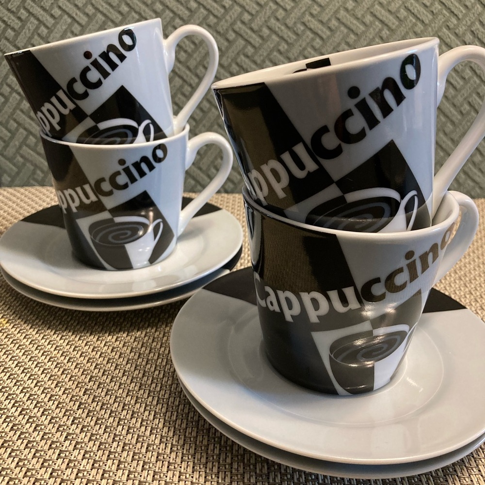 Set of 4 Danesco Cappuccino Cups and Saucers